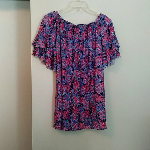 Simply Southern Tops - 🌺🍍Simply Southern Off‑Shoulder Pineapple & Floral Top 🌺🍍 Navy • Size L